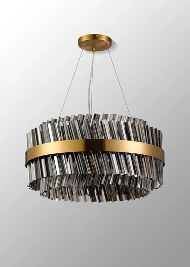 Exolon 18 Light 60cm Pendant, Brass Finish with Smoked Sculpted Glass
