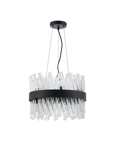 Exolon 10 Light 40cm Pendant, Satin Black Finish with Clear Sculpted Glass