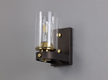 Highcliffe Single Wall Light, Brown Oxide/Brass Finish with Clear Glass