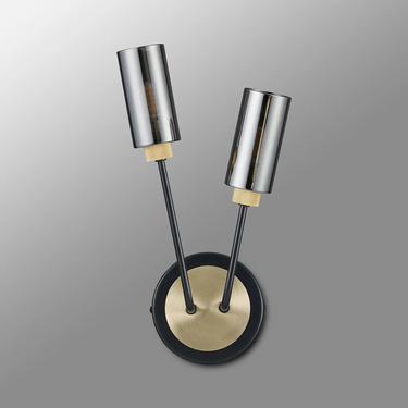 Mason 2 Light Wall Light, Satin Black/Gold & Smoked Glass