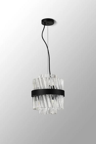 Exolon 6 Light 25cm Pendant, Satin Black Finish with Clear Sculpted Glass