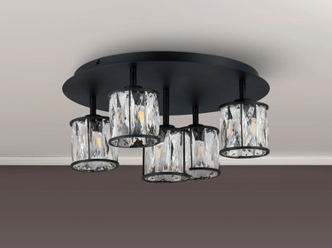 Miles 46cm Round 5 Light Flush, Sand Black with Clear Crystal