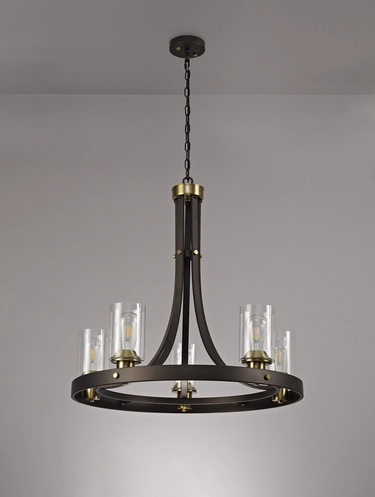 Highcliffe 5 Light 70.5cm Pendant, Brown Oxide/Brass Finish with Clear Glass
