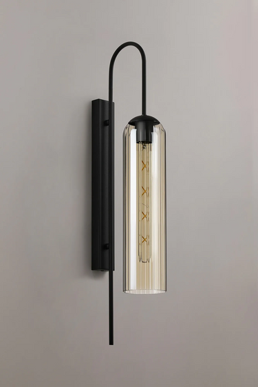Callow Wall Light Satin Black with Cognac Glass
