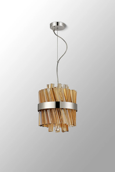 Exolon 6 Light 25cm Pendant, Polished Nickel Finish with Amber Sculpted Glass