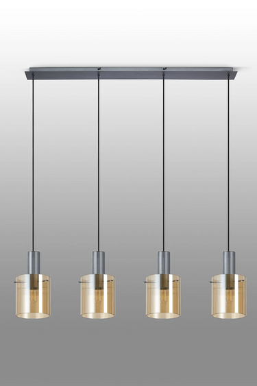 Madison Linear 4 Light, Dark Grey with Narrow Ribbed Amber Glass