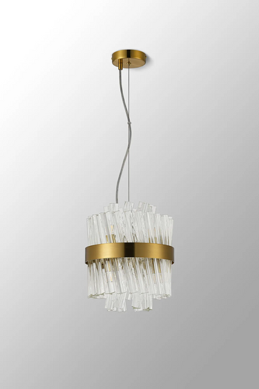 Exolon 6 Light 25cm Pendant, Brass Finish with Clear Sculpted Glass