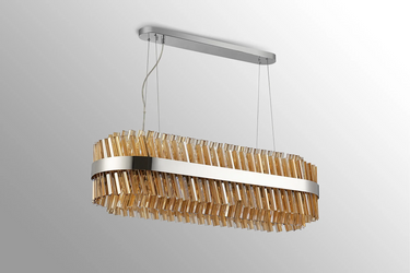 Exolon 24 Light 1m Linear Pendant, Polished Nickel Finish with Amber Sculpted Glass