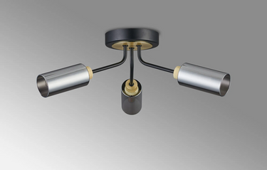 Mason 3 Light Flush, Satin Black/Gold & Smoked Glass