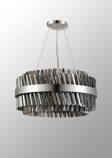 Exolon 18 Light 60cm Pendant, Polished Nickel Finish with Smoked Sculpted Glass