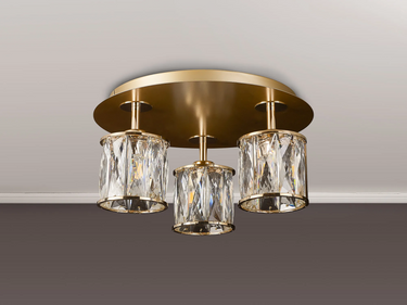 Miles 35cm Round 3 Light Flush, French Gold & Matt Gold with Clear Crystal