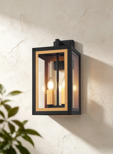 Sereno 2 Light Wall Lantern, Black & Gold Finish, IP54