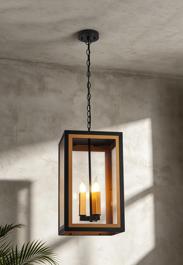 Sereno 3 Light Lantern, Black & Gold Finish, IP54