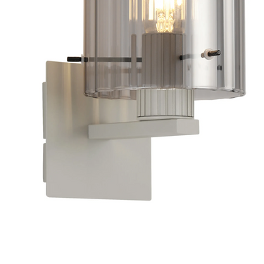 Madison Single Wall Light, Beige Stone with Wide Ribbed Smoked Glass