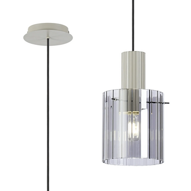 Madison Single Pendant, Beige Stone with Wide Ribbed Smoked Glass