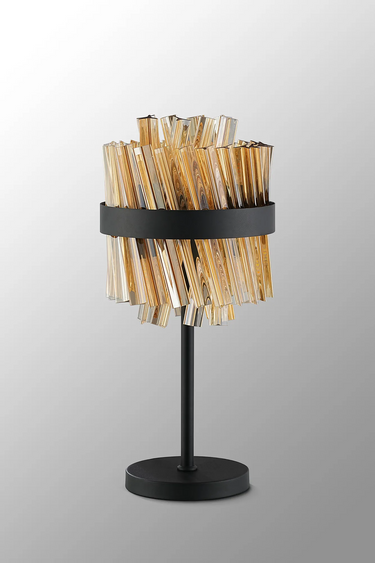 Exolon 6 Light Table Lamp, Satin Black Finish with Amber Sculpted Glass