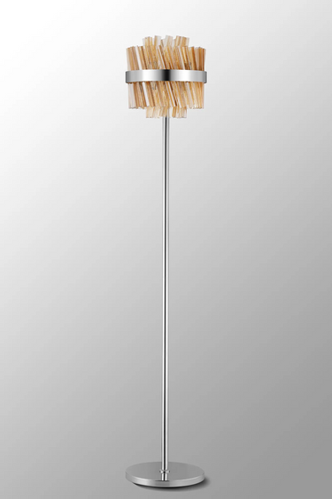 Exolon 8 Light Floor Lamp, Polished Nickel Finish with Amber Sculpted Glass