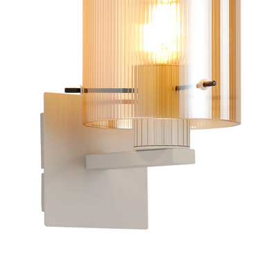 Madison Single Wall Light, Beige Stone with Narrow Ribbed Amber Glass