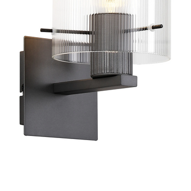 Madison Single Wall Light, Dark Grey with Narrow Ribbed Clear Glass