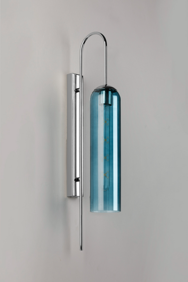 Callow Wall Light Polished Nickel with Blue Glass