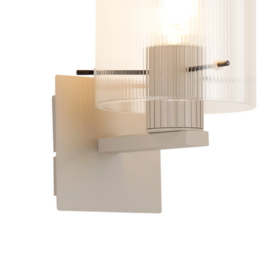 Madison Single Wall Light, Beige Stone with Narrow Ribbed Clear Glass