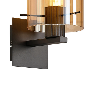 Madison Single Wall Light, Dark Grey with Narrow Ribbed Amber Glass
