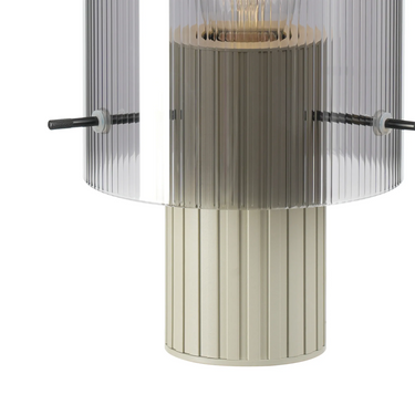 Madison Small Table Lamp, Beige Stone with Narrow Ribbed Smoked Glass