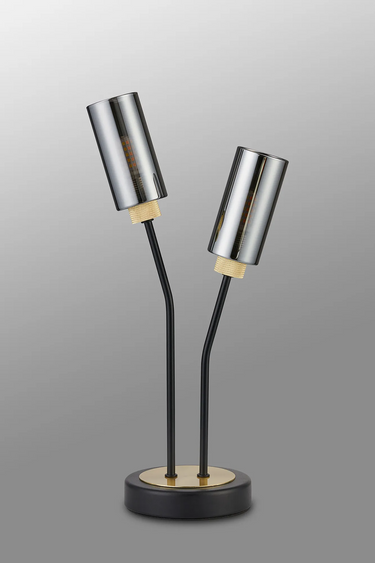 Mason 2 Light Table Lamp, Satin Black/Gold & Smoked Glass