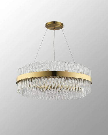 Exolon 24 Light 80cm Pendant, Brass Finish with Clear Sculpted Glass