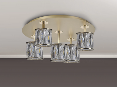 Miles 46cm Round 5 Light Flush, French Gold & Matt Gold with Clear Crystal