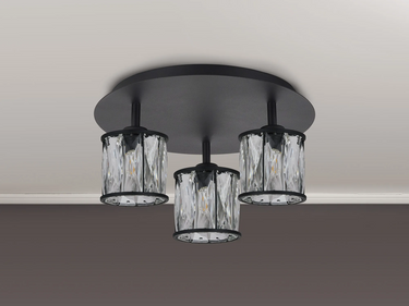 Miles 35cm Round 3 Light Flush, Sand Black with Clear Crystal