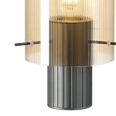 Madison Small Table Lamp, Dark Grey with Narrow Ribbed Amber Glass