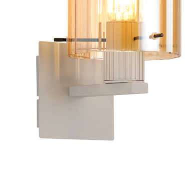 Madison Single Wall Light, Beige Stone with Wide Ribbed Amber Glass