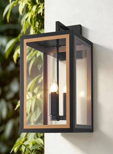 Sereno 3 Light Wall Lantern, Black & Gold Finish, IP54