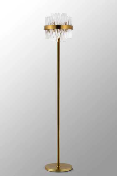 Exolon 8 Light Floor Lamp, Brass Finish with Clear Sculpted Glass
