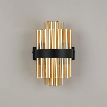 Exolon 4 Light Wall Bracket, Satin Black Finish with Amber Sculpted Glass