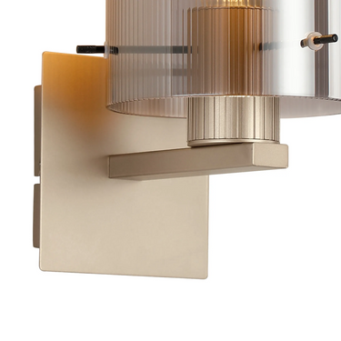 Madison Single Wall Light, Light Gold with Narrow Ribbed Smoked Glass