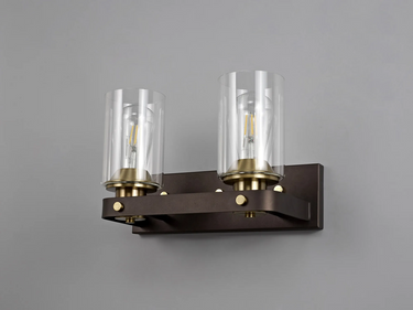 Highcliffe Double Wall Light, Brown Oxide/Brass Finish with Clear Glass