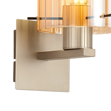 Madison Single Wall Light, Light Gold with Wide Ribbed Amber Glass