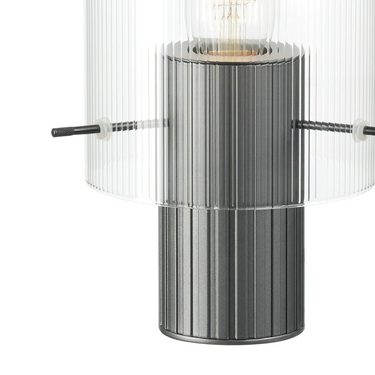 Madison Small Table Lamp, Dark Grey with Narrow Ribbed Clear Glass