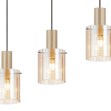 Madison Linear 4 Light, Light Gold with Wide Ribbed Amber Glass
