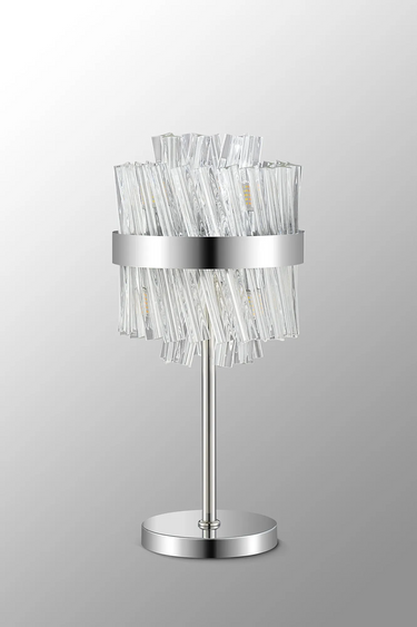 Exolon 6 Light Table Lamp, Polished Nickel Finish with Clear Sculpted Glass
