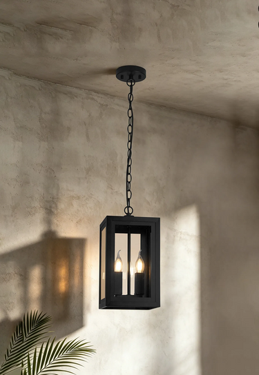 Sereno 2 Light Lantern, Black & Gold Finish, IP54