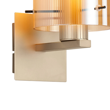 Madison Single Wall Light, Light Gold with Narrow Ribbed Amber Glass