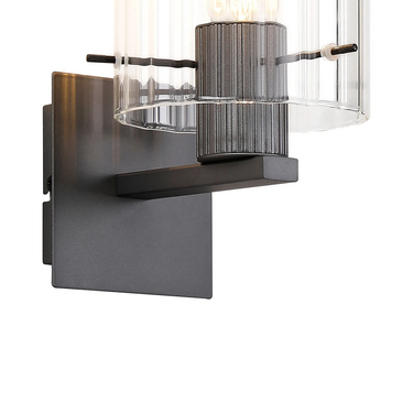 Madison Single Wall Light, Dark Grey with Wide Ribbed Clear Glass