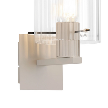 Madison Single Wall Light, Beige Stone with Wide Ribbed Clear Glass