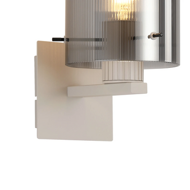 Madison Single Wall Light, Beige Stone with Narrow Ribbed Smoked Glass