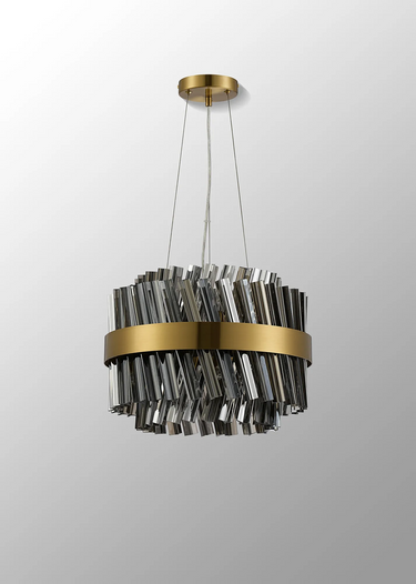 Exolon 10 Light 40cm Pendant, Brass Finish with Smoked Sculpted Glass