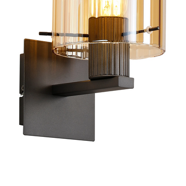 Madison Single Wall Light, Dark Grey with Wide Ribbed Amber Glass