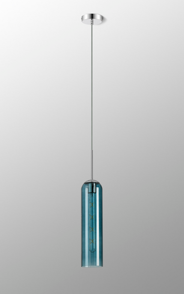 Callow Single Pendant Polished Nickel with Blue Glass